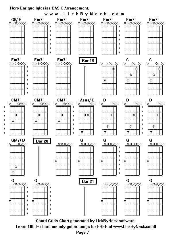 Chord Grids Chart of chord melody fingerstyle guitar song-Hero-Enrique Iglesias-BASIC Arrangement,generated by LickByNeck software.